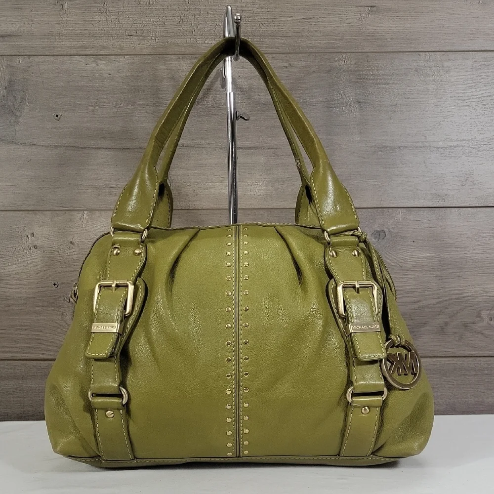Michael Kors Olive Green Leather Handbag with Gold Hardware